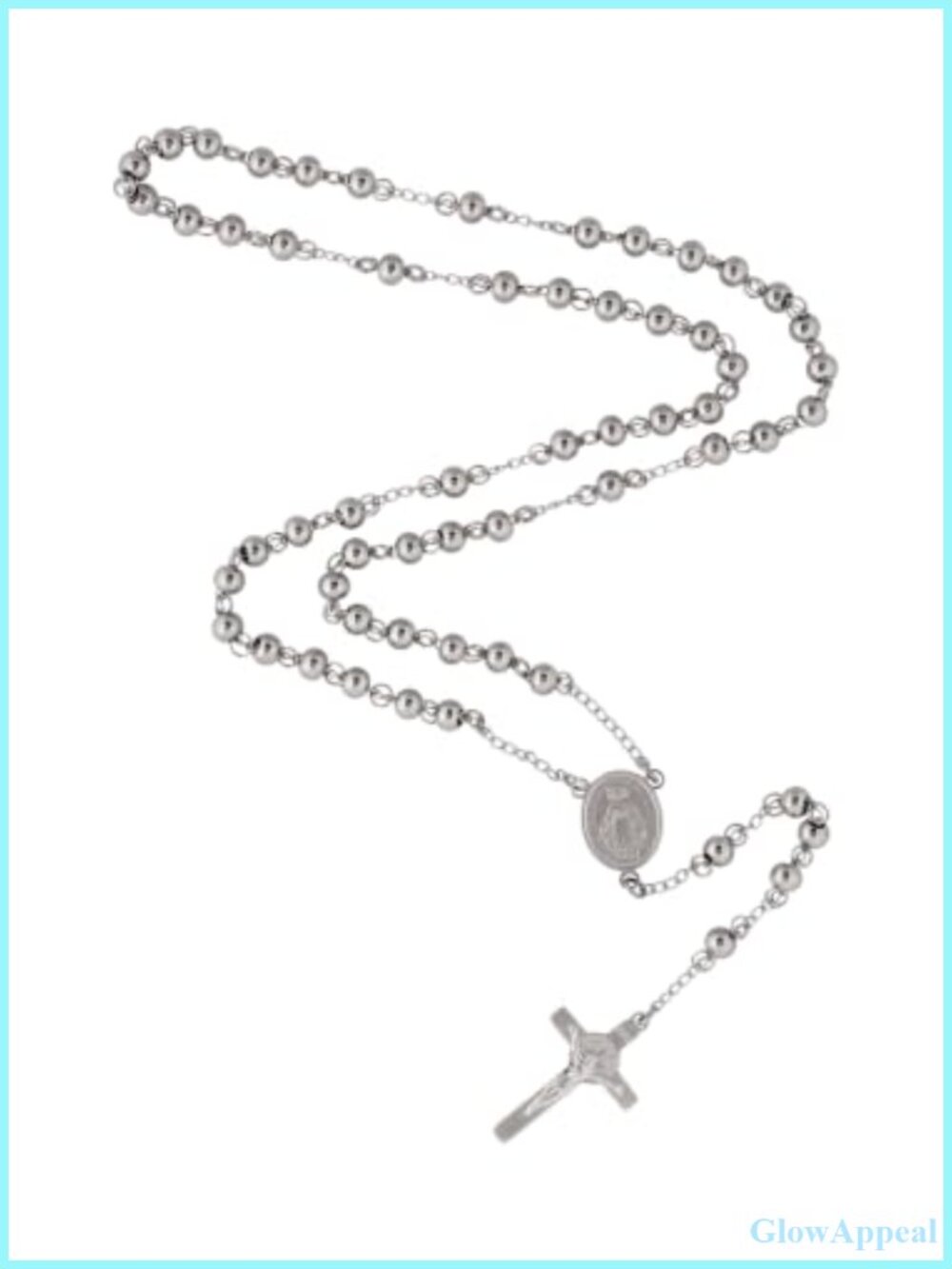 Long Beaded Rosary Cross Pendant Necklace Stainless Steel Gothic 26"